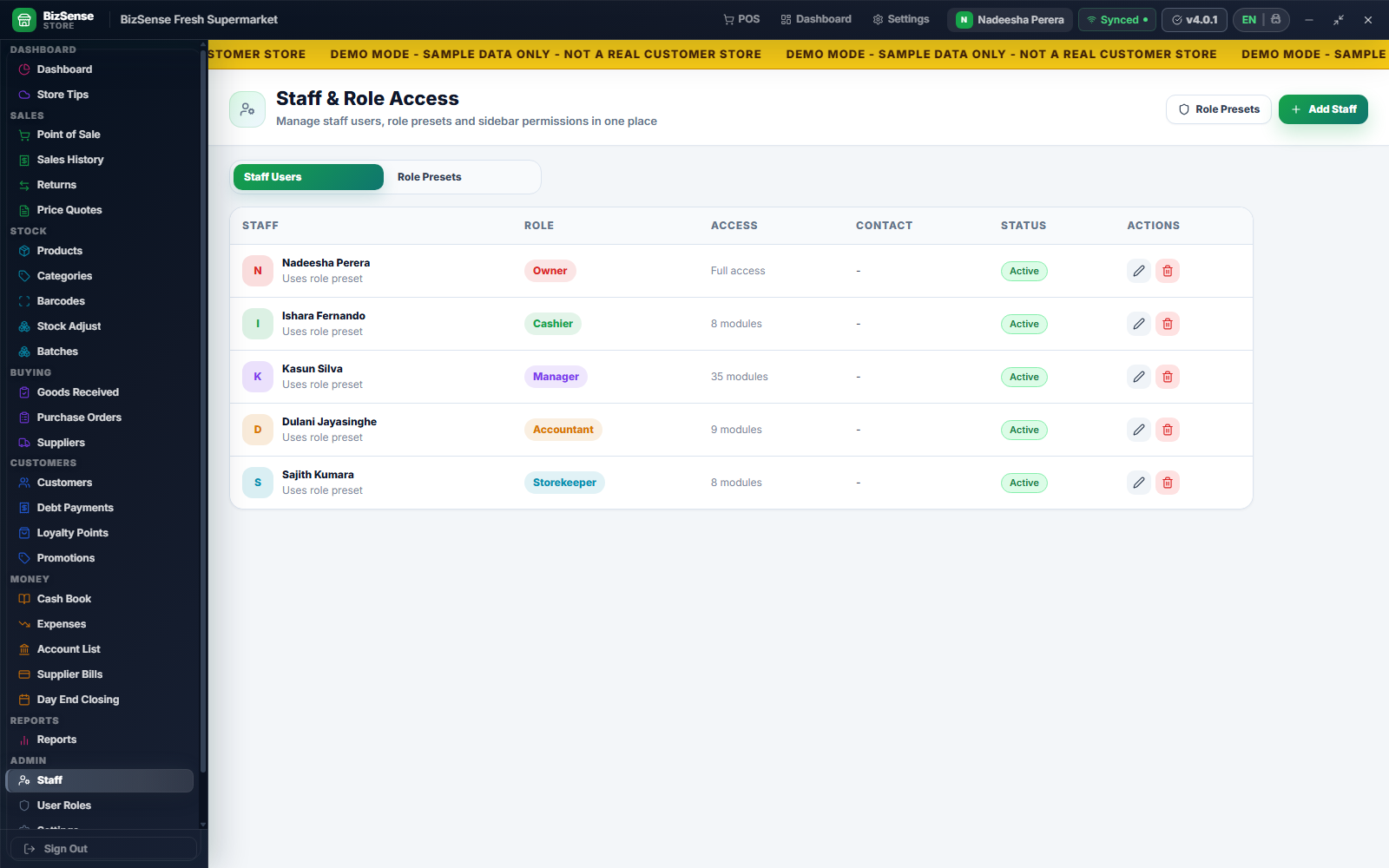 Staff and role management module
